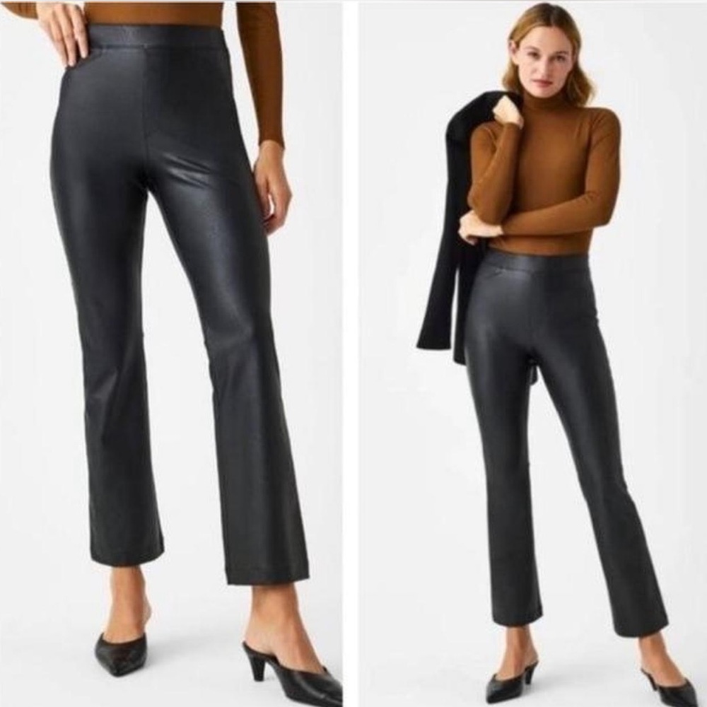 SPANX Black Faux Leather Cropped Kick Flare Pants XS